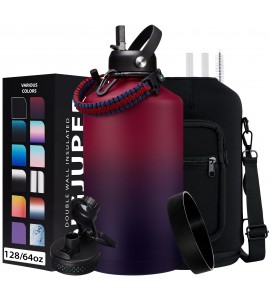 1 Gallon Insulated Water Jug - with Paracord Handle, Straw & Chug Lid, Water Bottles Holder with Strap, 128oz Stainless Steel Large Water Bottle, Keep Hot 12H & Cold 48 for Travel Hiking Camping Work