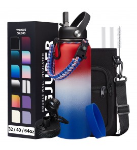 40oz Insulated Water Bottle with Straw, Paracord Handle & Carrier Bag, Wide Mouth Vacuum Insulated Hydro Bottle, Stainless Steel Thermo Bottle Flask for Sports Office School, Cold 48Hrs & Hot 24Hrs