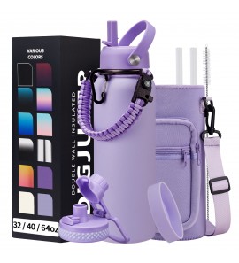 40 oz Water Bottle with Straw - Insulated Vacuum Water Flask with Straw & Auto Spout Lid, Paracord Handle & Carrying Pouch, Keep Cold 48H Hot 24H, Sweat-Proof Thermal Water Jug with Strap for Hiking