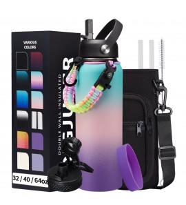 40oz Insulated Water Bottles with Straw and Paracord Handle, Metal Flask Bottle Keep Cold for Cold-48H Hot-24H, Double Vacuum Travel Thermo Mug with Carrying Pouch for Sports Hiking Cycling Running