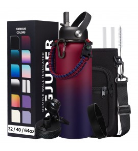 40OZ Stainless-steel Water-Bottle with Straw - Pop-up Spout & Straw Lids, Survival Paracord Handle, Storage Sleeve & Cup Mat, Leak Proof Reusable Insulated Men Women Water Jug for Gym Workout